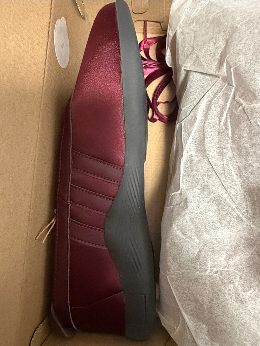 adidas Burgundy Satin Lace-Up Taekwondo Mei Ballet Flats - Picture 11 of 13